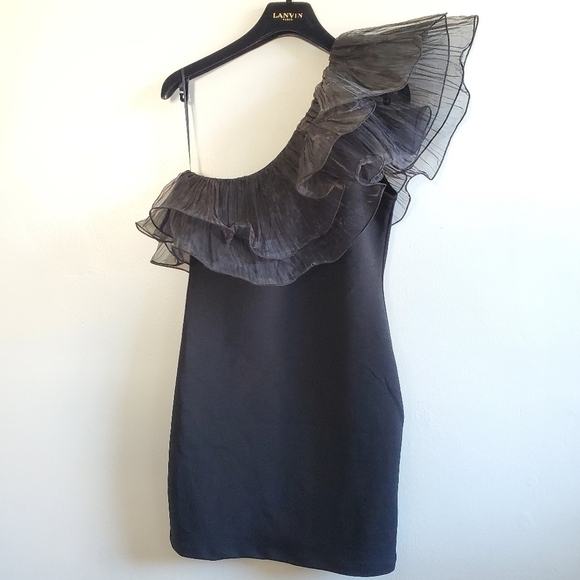 New Zara Organza Asymmetric Blogger Fave Black Mini Dress NWT Size Medium - Picture 14 of 17